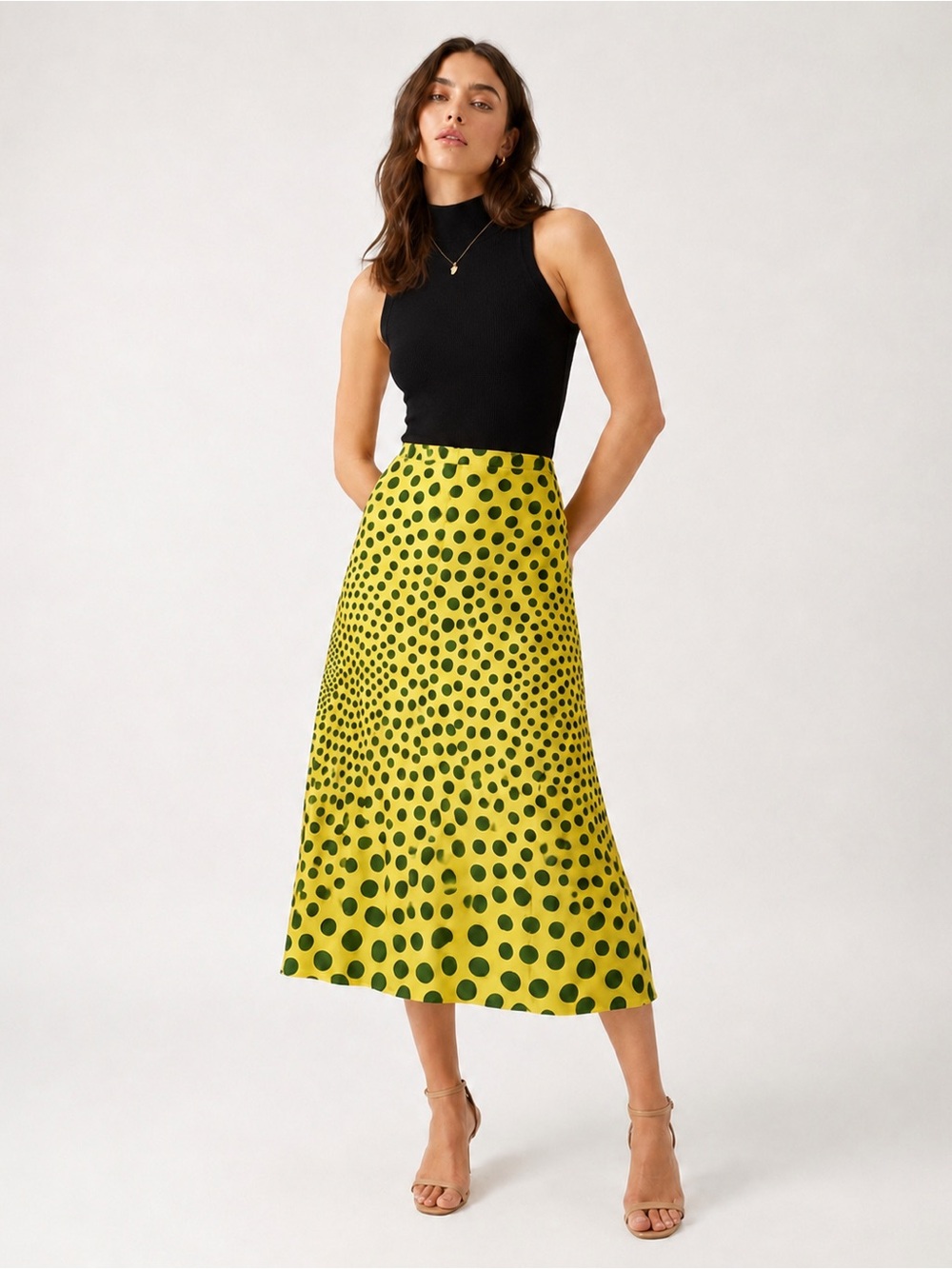 Sybilla Yellow Green Polka Dot Midi Skirt M Mod Pop Art Avant Garde